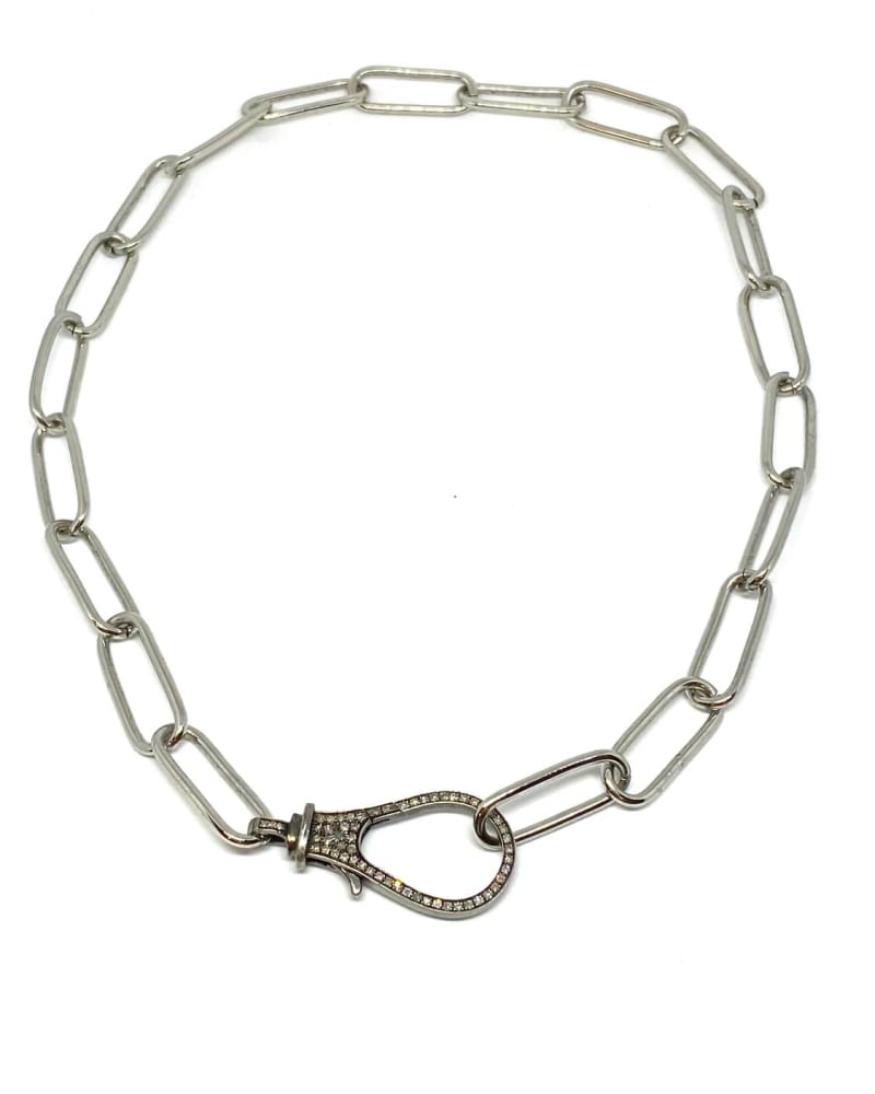 Front of a size O/S Long Link Necklace in Silver in Silver by Nathan & Moe. | dia_product_style_image_id:329623
